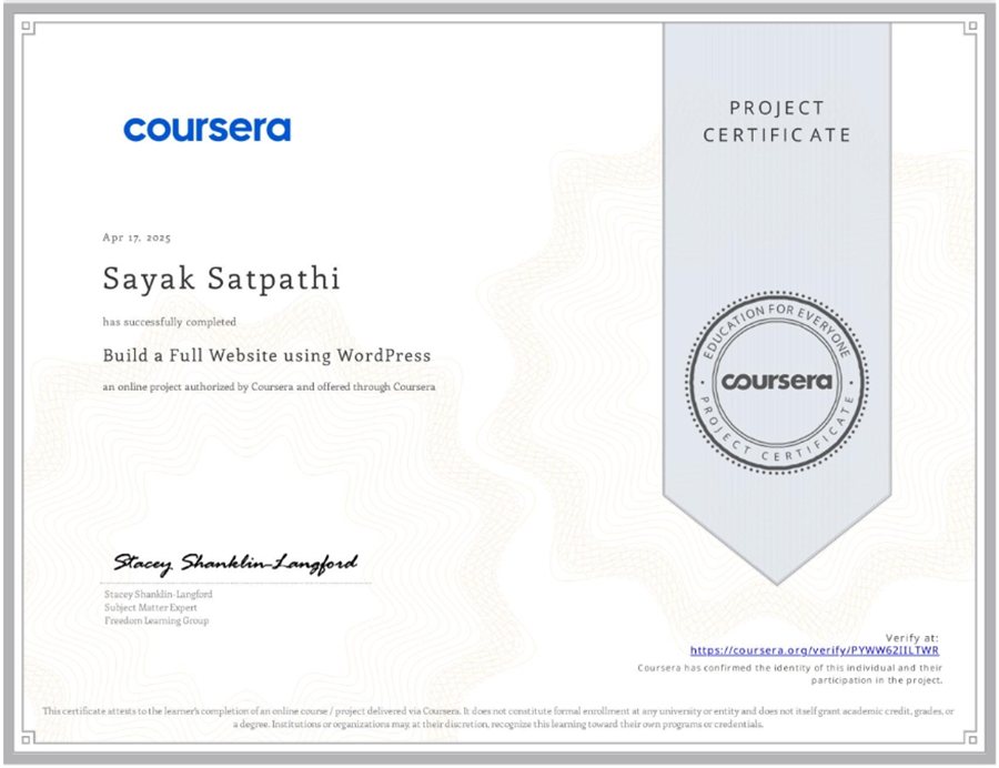 Build a Full Website using WordPress certificate